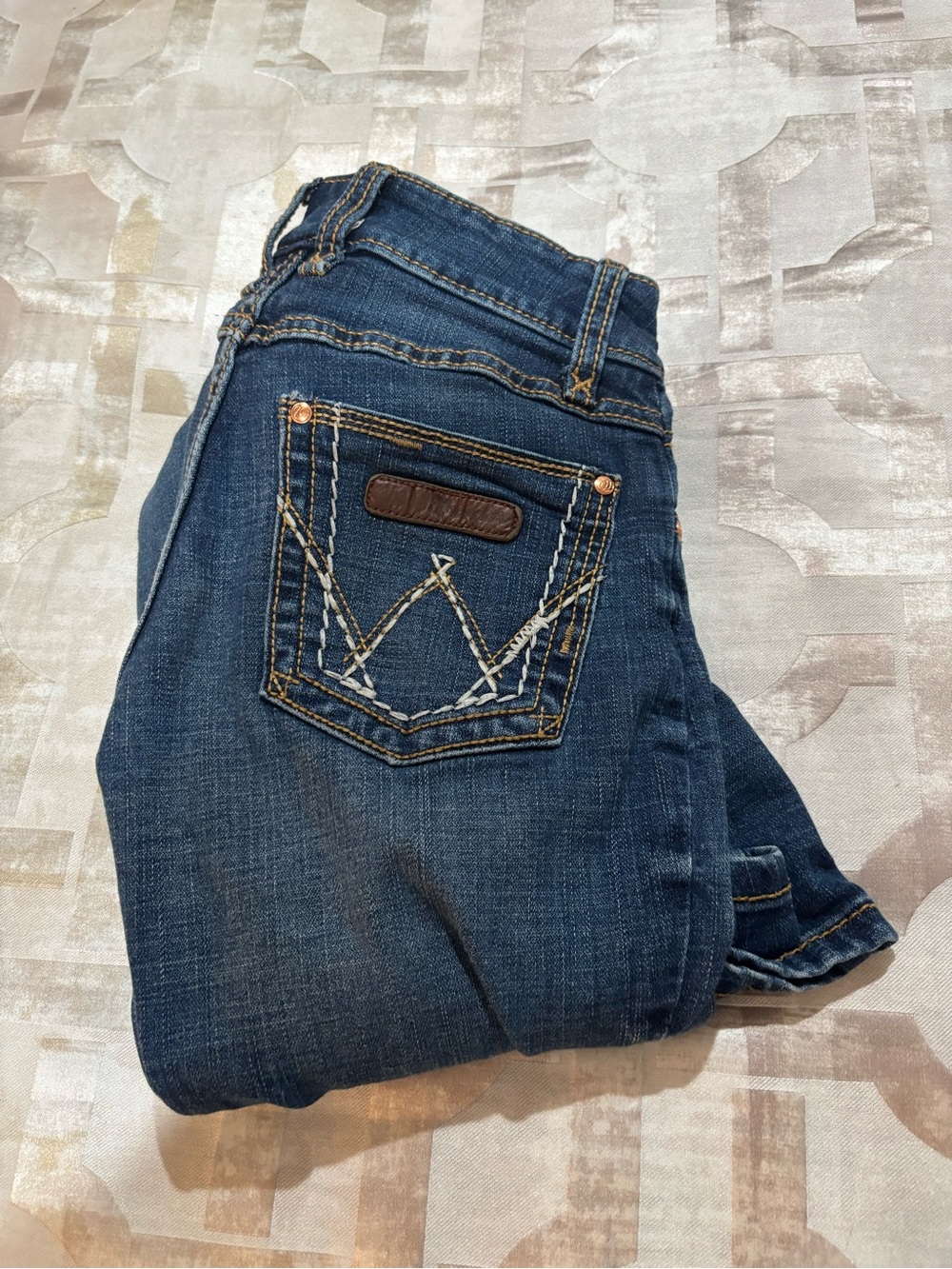 Wrangler Dark Blue Boot Cut Jeans with Embroidered Back Pocket